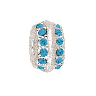 silver bead with 2 rows of light blue diamonds