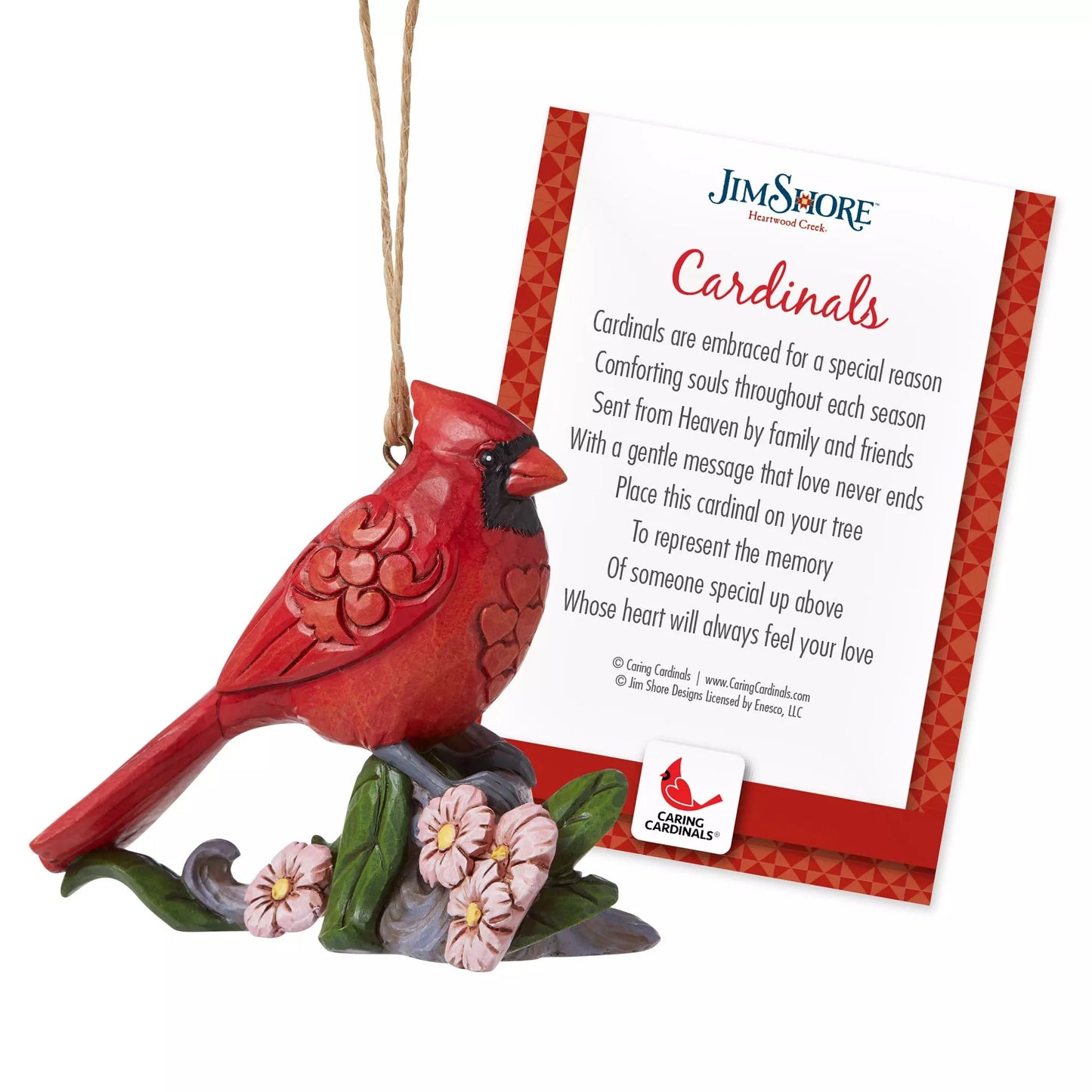 cardinal ornament with poem card