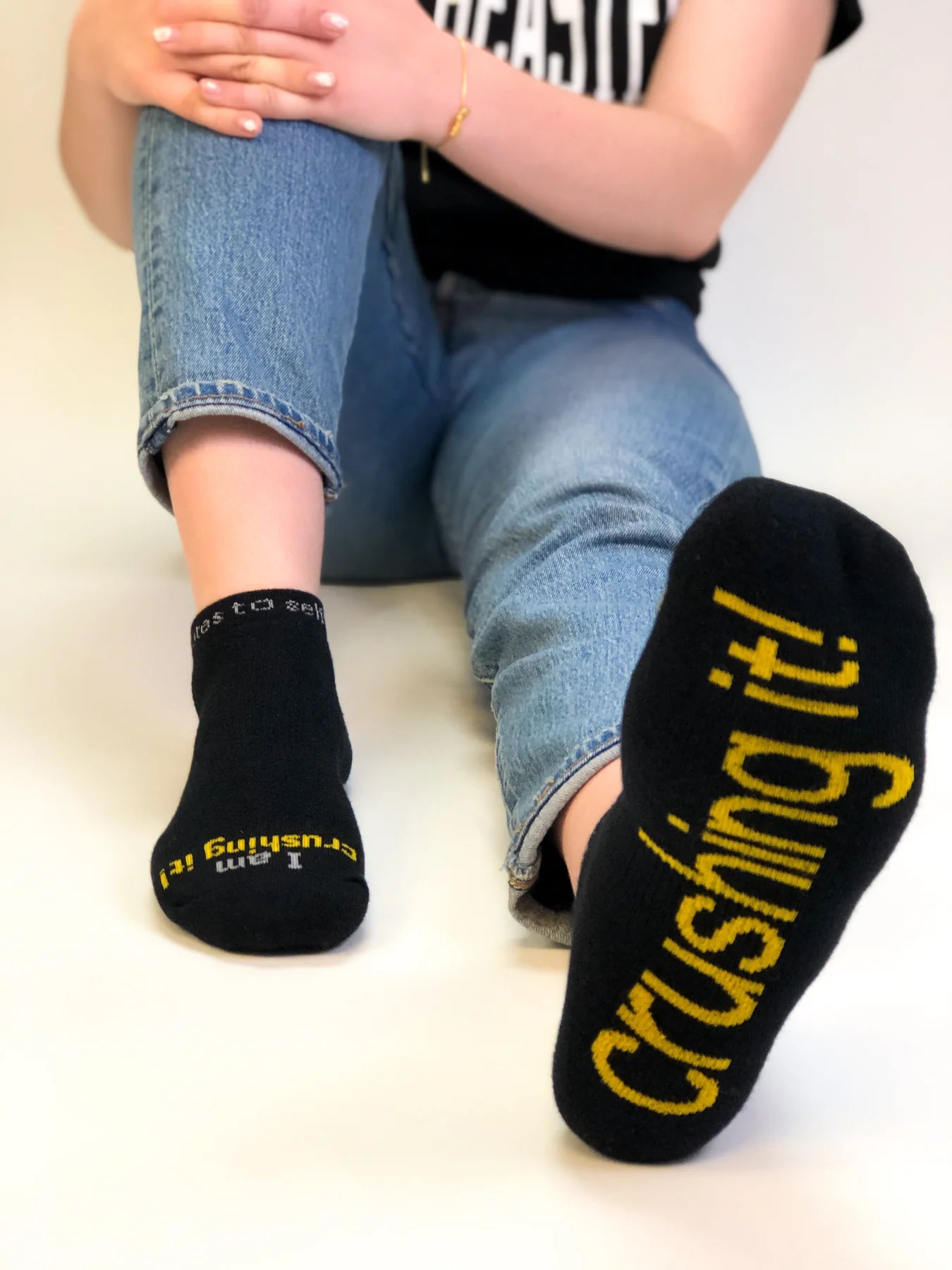 I am Crushing it! Black and Yellow Socks