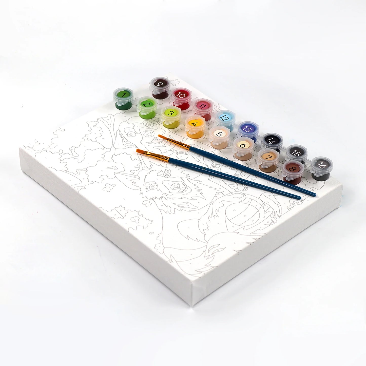 canvas, paint, and paint brushes