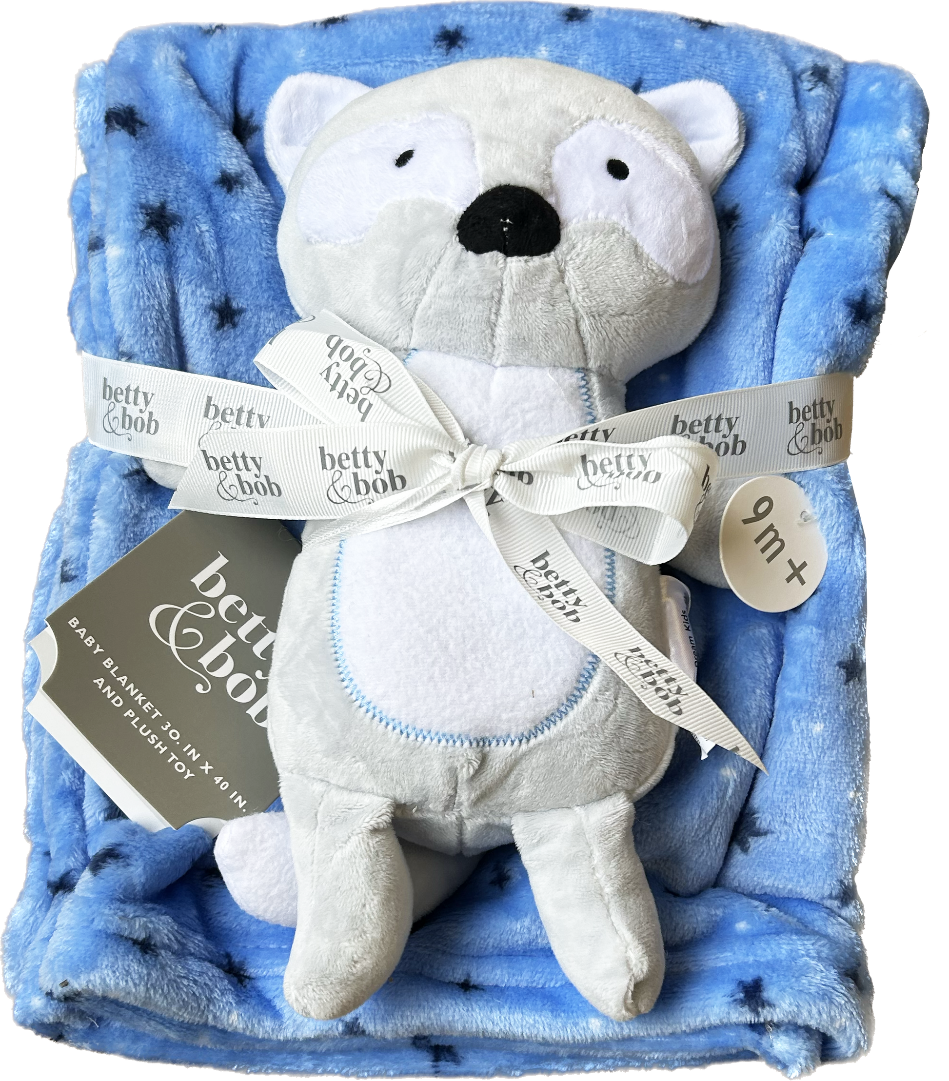blue baby blanket with fox plush