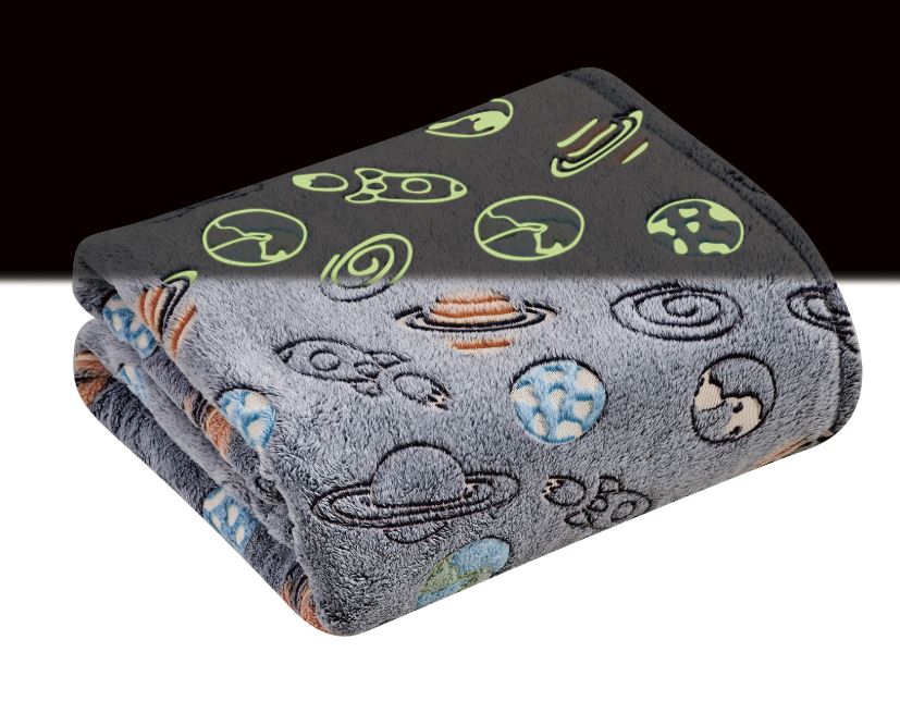 folded space blanket with planets that glow in the dark
