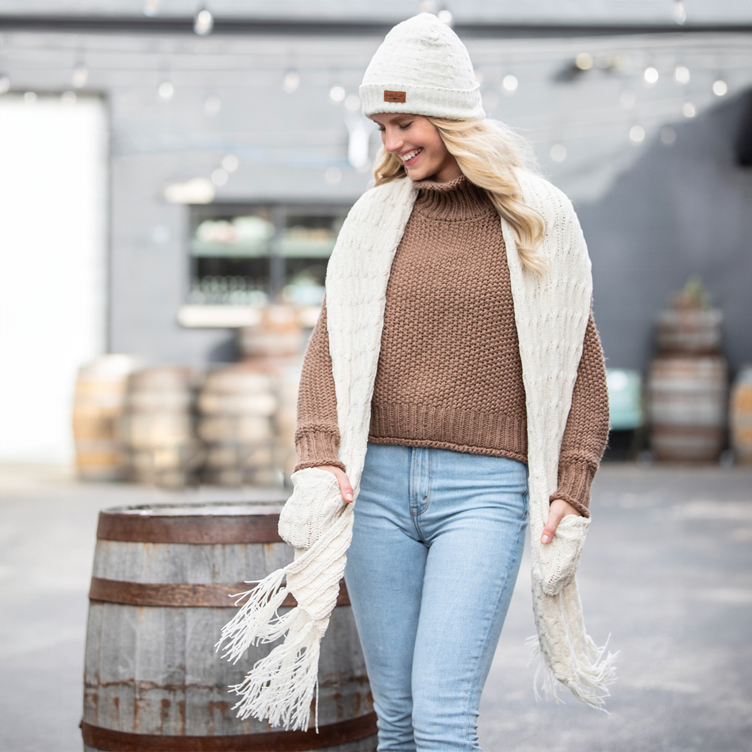 woman wearing pocket scarf