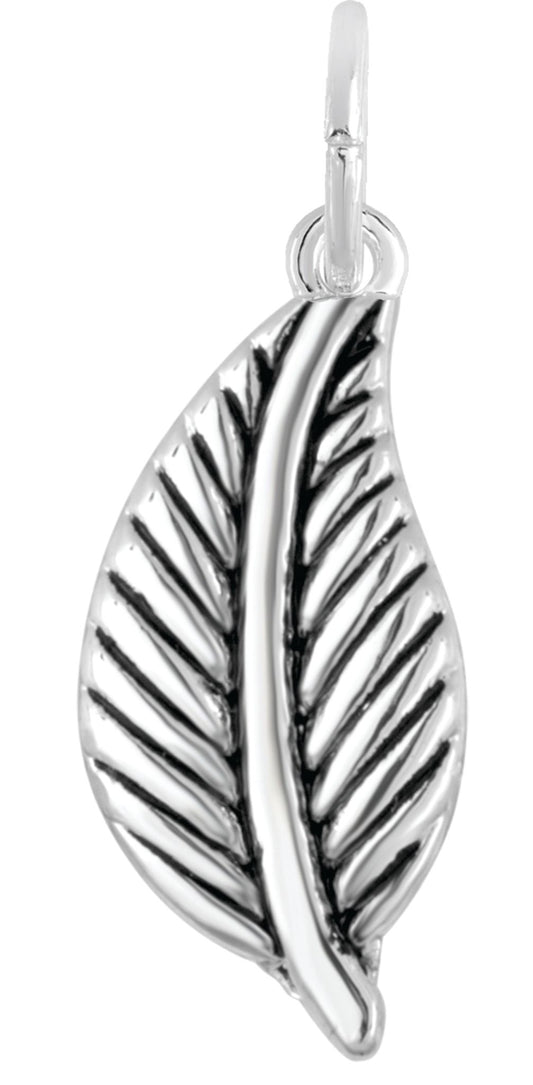 A silver leaf-shaped charm for jewelry making.