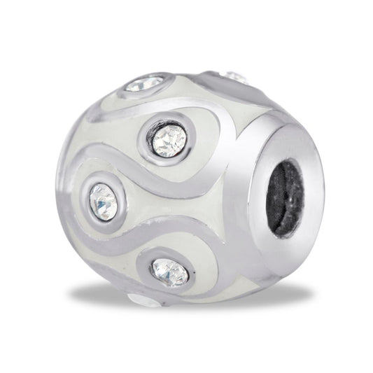 A white and silver swirl spacer bead from Davinci Beads.