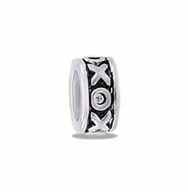 A round bead with a silver "XO" pattern