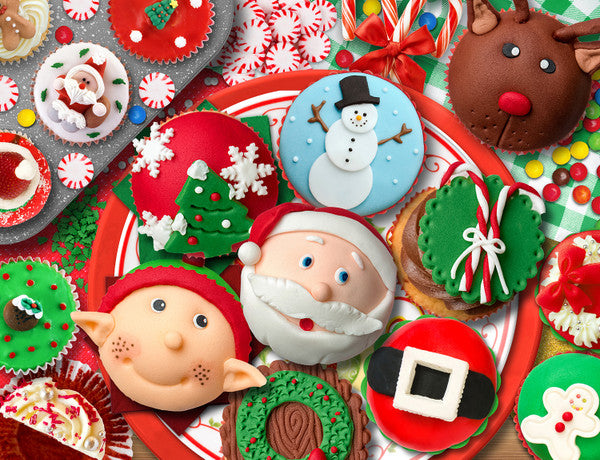 Image of finished puzzle illustration featuring festive desserts
