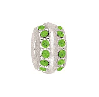 silver bead with 2 rings green diamonds