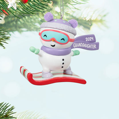 Granddaughter Snowboarding Snowman 2024 Ornament