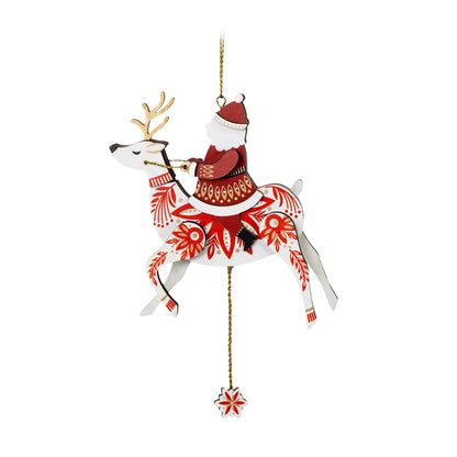 Pull-String Reindeer With Santa Wood Ornament