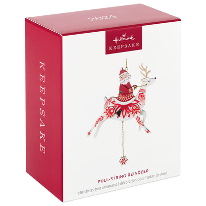 Pull-String Reindeer With Santa Wood Ornament