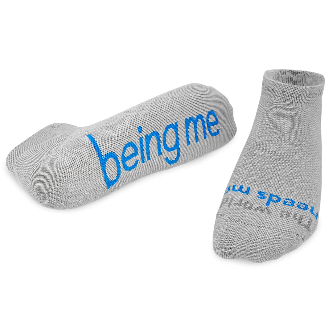 The World Needs Me - Being Me - Blue and Gray Socks
