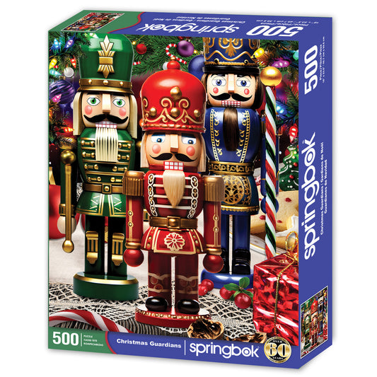 Springbok 500 piece puzzle box featuring Christmas nutcrackers on a festive background.