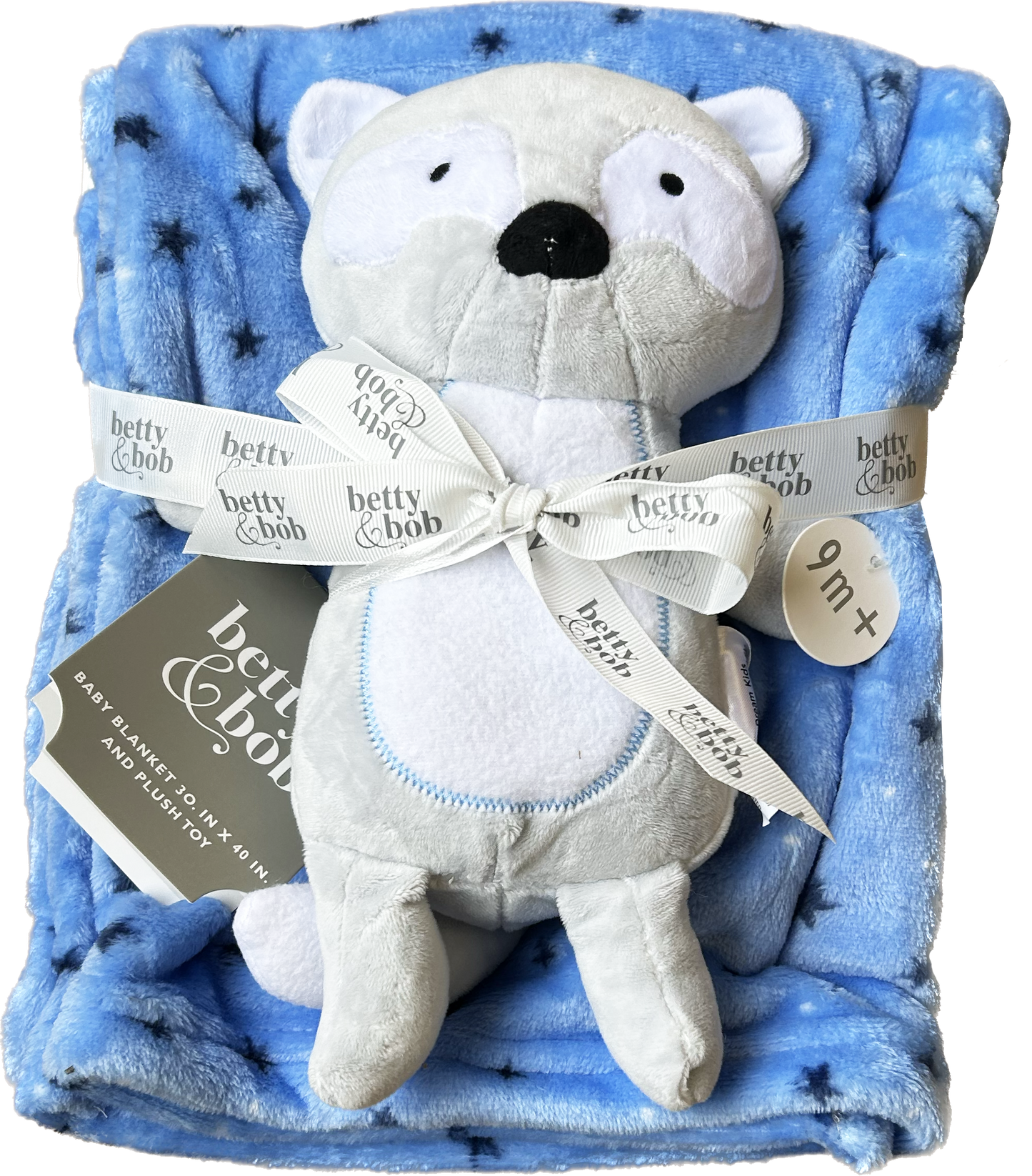 blue baby blanket with fox plush