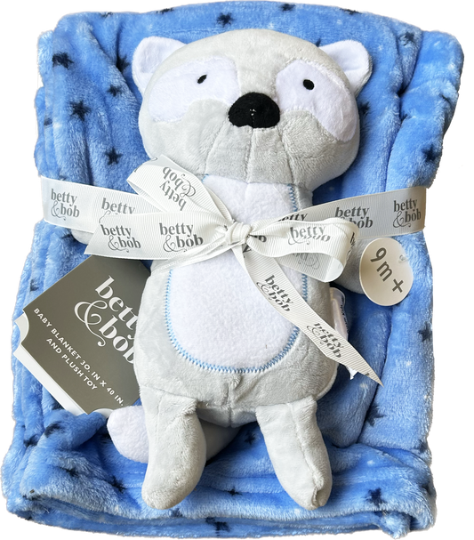 blue baby blanket with fox plush