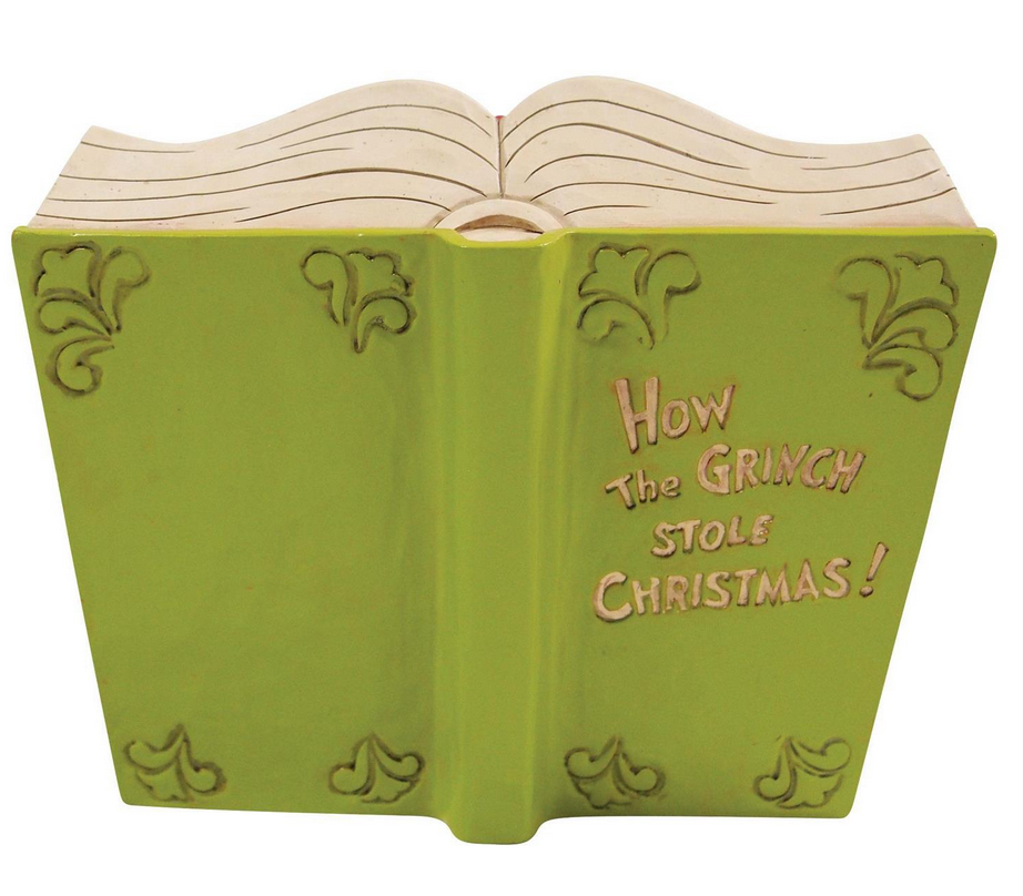 back of the grinch book figurine on white background