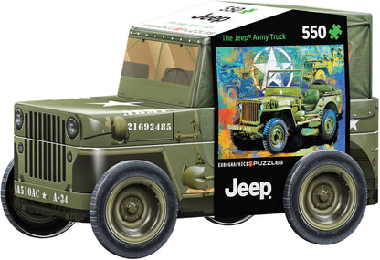 Jeep tin puzzle container