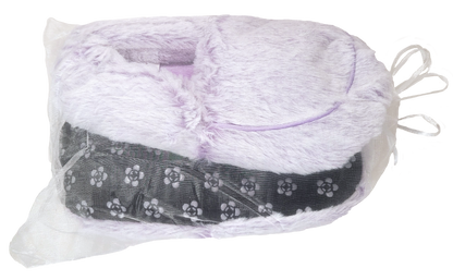 lavender slippers in organza bag