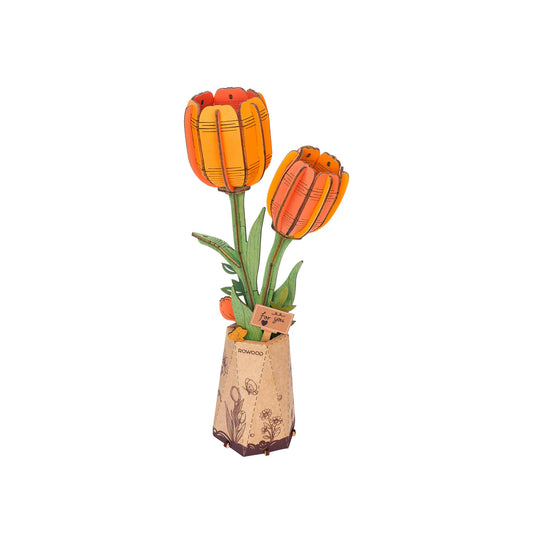 Orange Tulip Modern Wooden Flower Puzzle