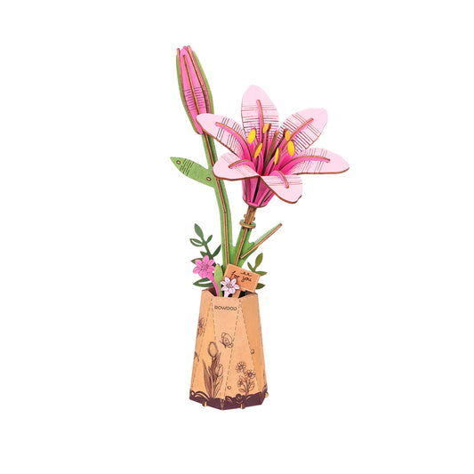 Pink Lily Modern Wooden Flower Puzzle