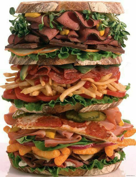 Puzzle image of a stack of food