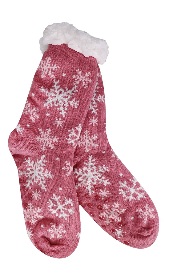 pink snowflake thermal socks