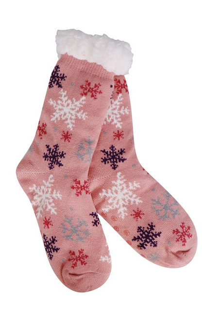 light pink snowflake thermal socks