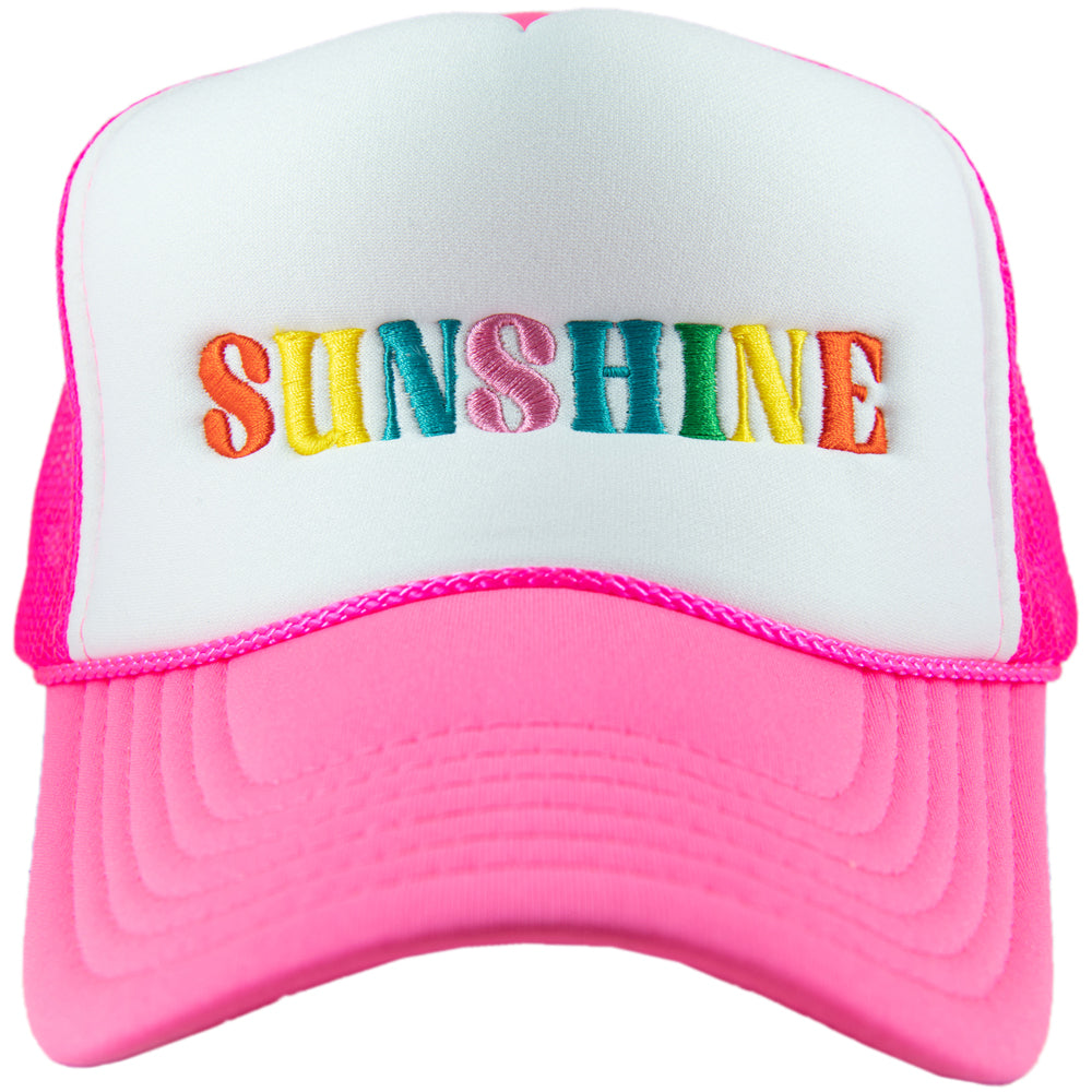pink and white embroidered hat