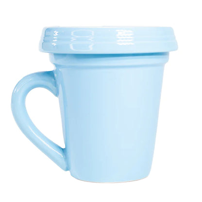 blue flower pot mug back