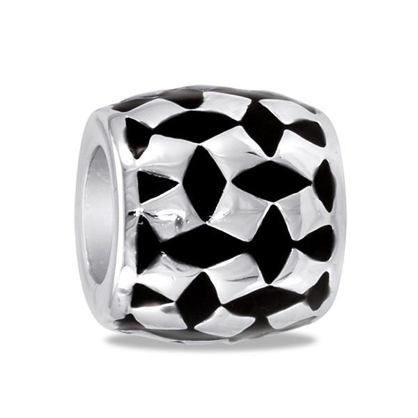 Two-toned (silver and black) bead with trapezoid pattern
