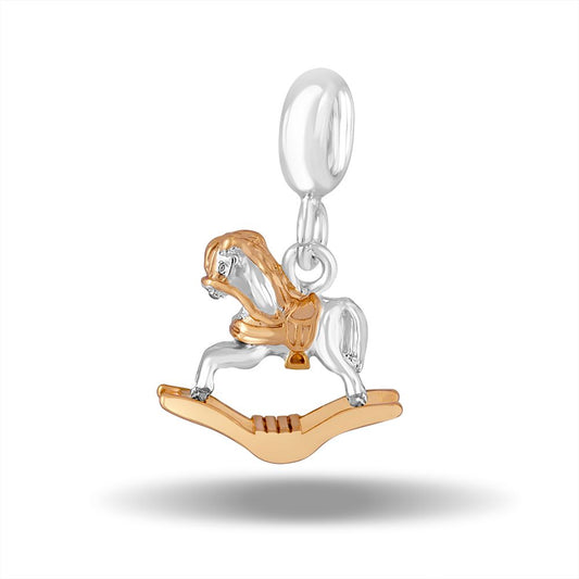 silver and gold rocking horse charm