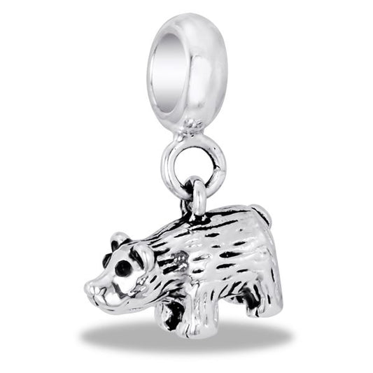 silver bear charm with black diamond eyes