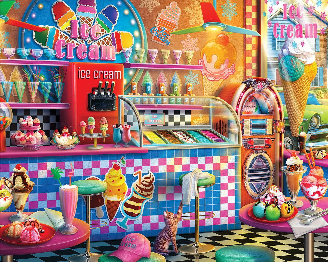 Puzzle image of colorful ice cream shop