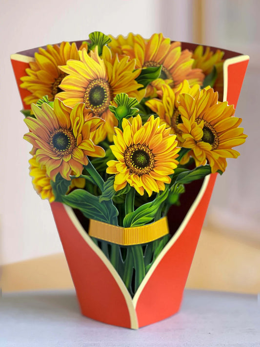sunflower pop-up bouquet on table