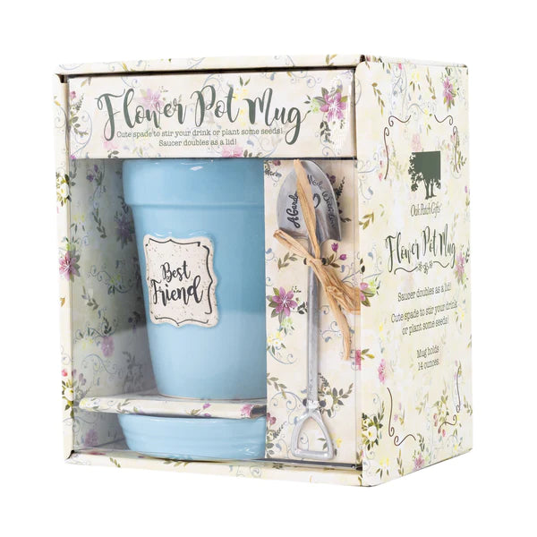 blue flower pot mug package
