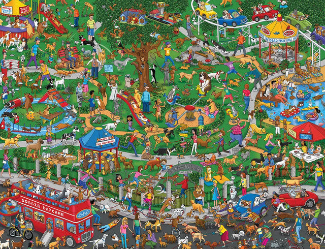 Puzzle image of a cartoon dog park